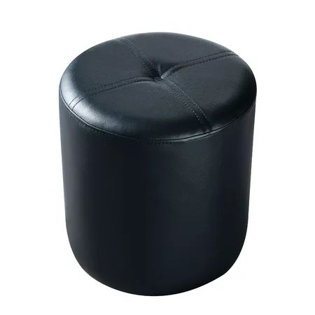 Ula Contemporary 13.5 Round Ottoman Footstool Black Faux Leather | Walmart (US)