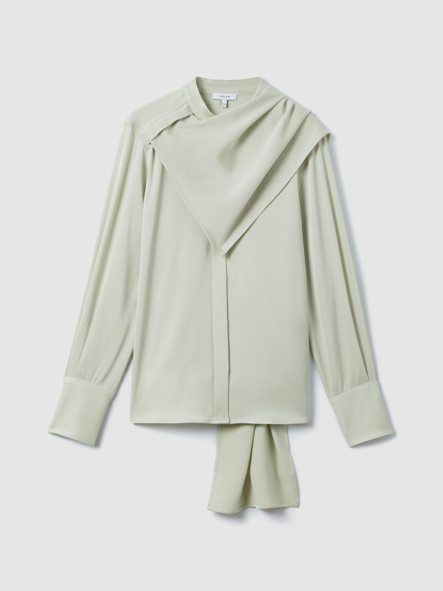 Satin Detachable Scarf Shirt in Sage | Reiss UK