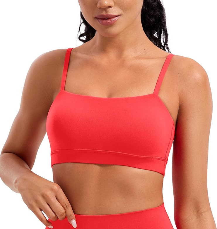 CRZ YOGA Butterluxe Womens Adjustable Spaghetti Thin Strap Sports Bra - Padded Wireless Square Neck Workout Yoga Bra | Amazon (US)