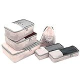 TPRC 6 Piece Packing Cubes, Shoe, Laundry Bag Travel Organizer Set, Rose Quartz | Amazon (US)