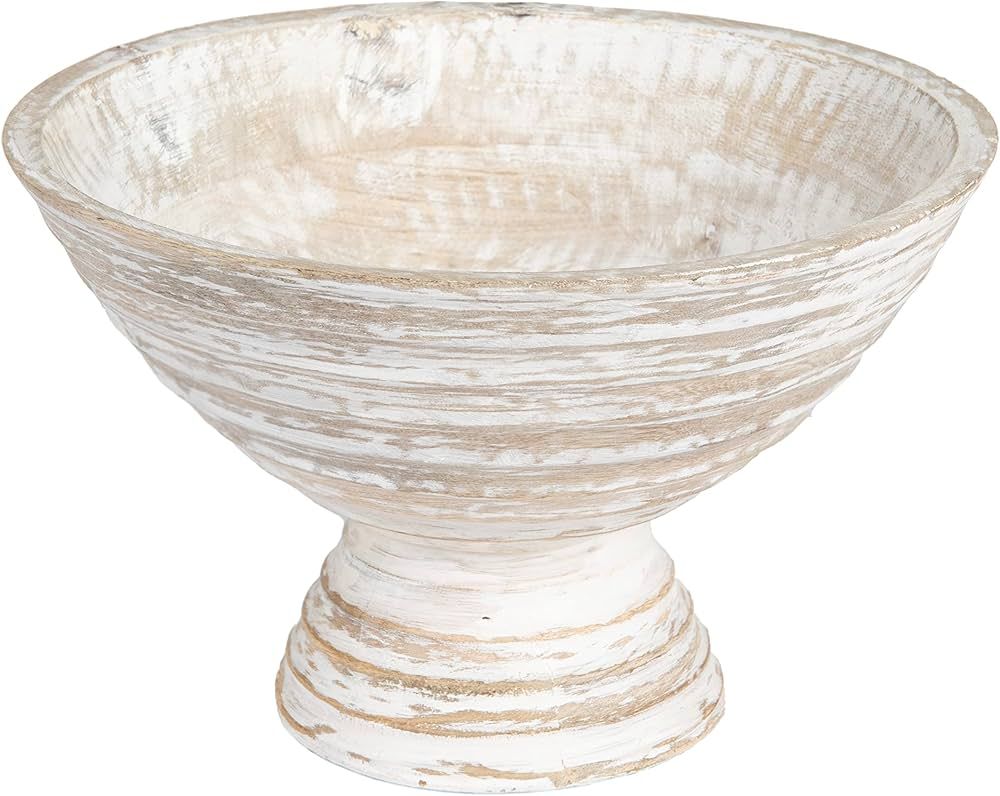 Creative Co-Op Boho Wood Pedestal Serving, White Wash Finish Bowl | Amazon (CA)