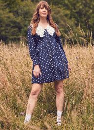 Laura Ashley X Joanie - Ffion Daisy Print Contrast Collar Button-Down Mini Dress | Joanie