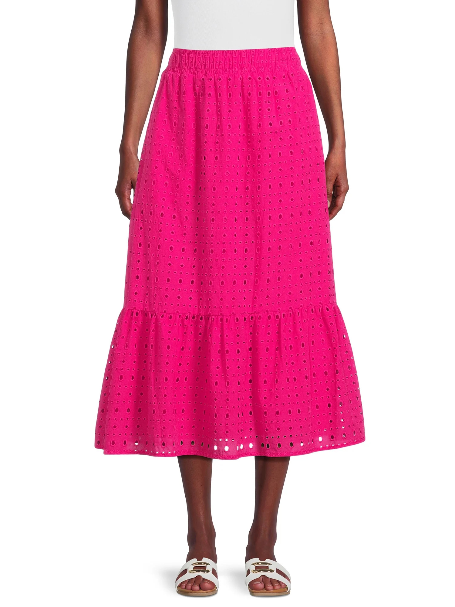 Time and Tru Women's Cotton Eyelet Midi Skirt, Sizes XS-XXXL | Walmart (US)