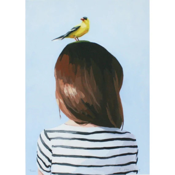 5x7" hair art - "Bird Head 8" giclee print | Etsy (US)