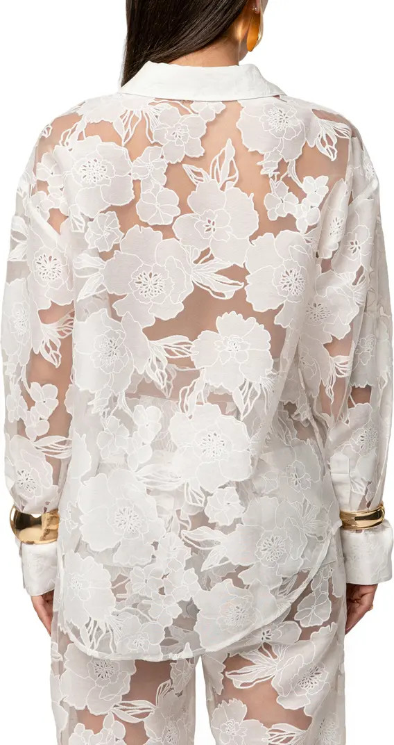Embroidered Floral Cotton Blend Organza Button-Up Shirt | Nordstrom