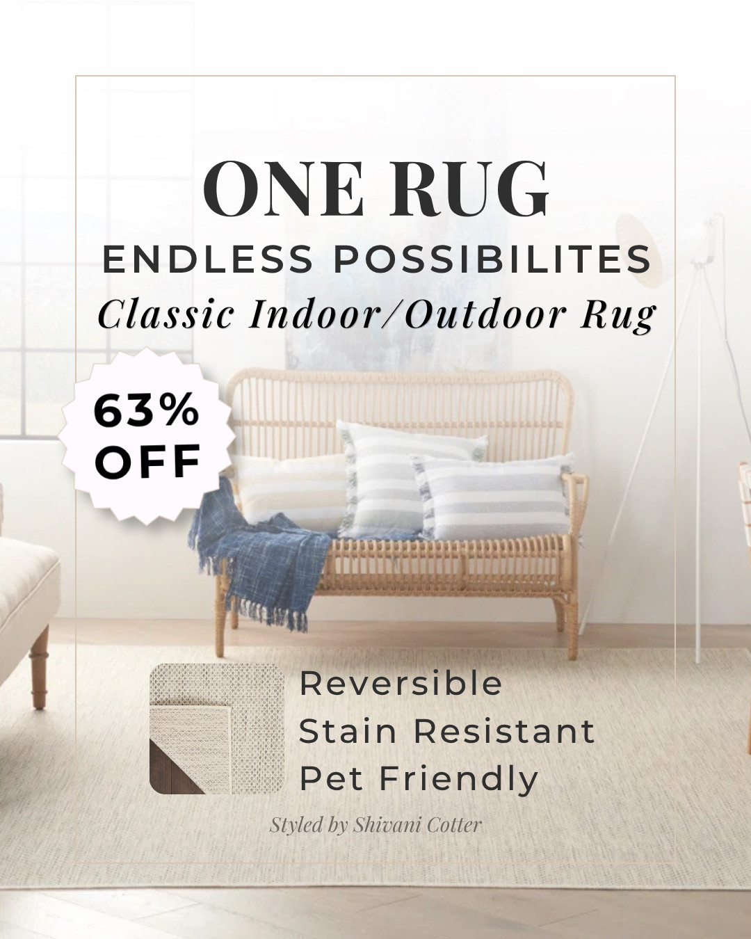 The Neutral Indoor/Outdoor Rug That Every Home Needs!
AND IT'S ON SALE NOW!
Reversible for two looks, stain resistant for real life, and durable enough for pets and high traffic areas. 

Perfect for layering, grounding a space, or creating that clean, look indoors or out.
indoor outdoor rug, neutral rug, reversible rug, patio rug, living room rug, pet friendly rug, stain resistant rug, affordable home decor, outdoor decor, patio styling
 

 #LTKHome