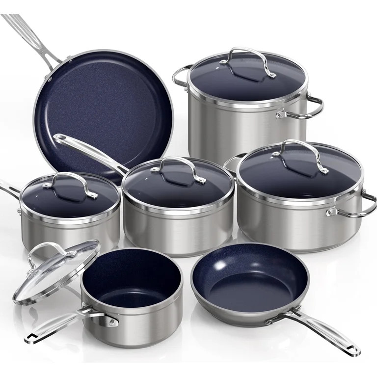 NuWave 12pcs Non-Stick Cookware Set, Healthy Duralon Blue Ceramic Nonstick Pots and Pans Set , Li... | Walmart (US)