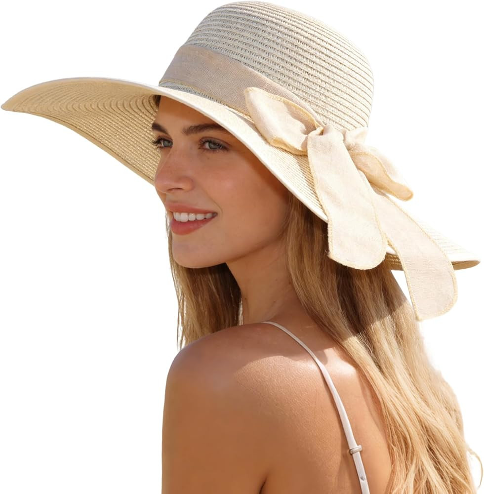 Freie Liebe Summer Beach Straw Hats for Women, Wide Brim Sun Hat Foldable Packable | Amazon (US)