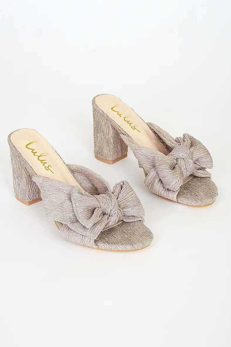 Dorothea Taro Shimmer Knotted High Heel Sandals | Lulus (US)