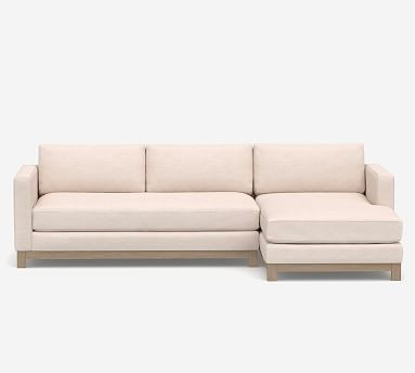 Jake Upholstered Sofa Chaise Sectional with Wood Base | Pottery Barn (US)