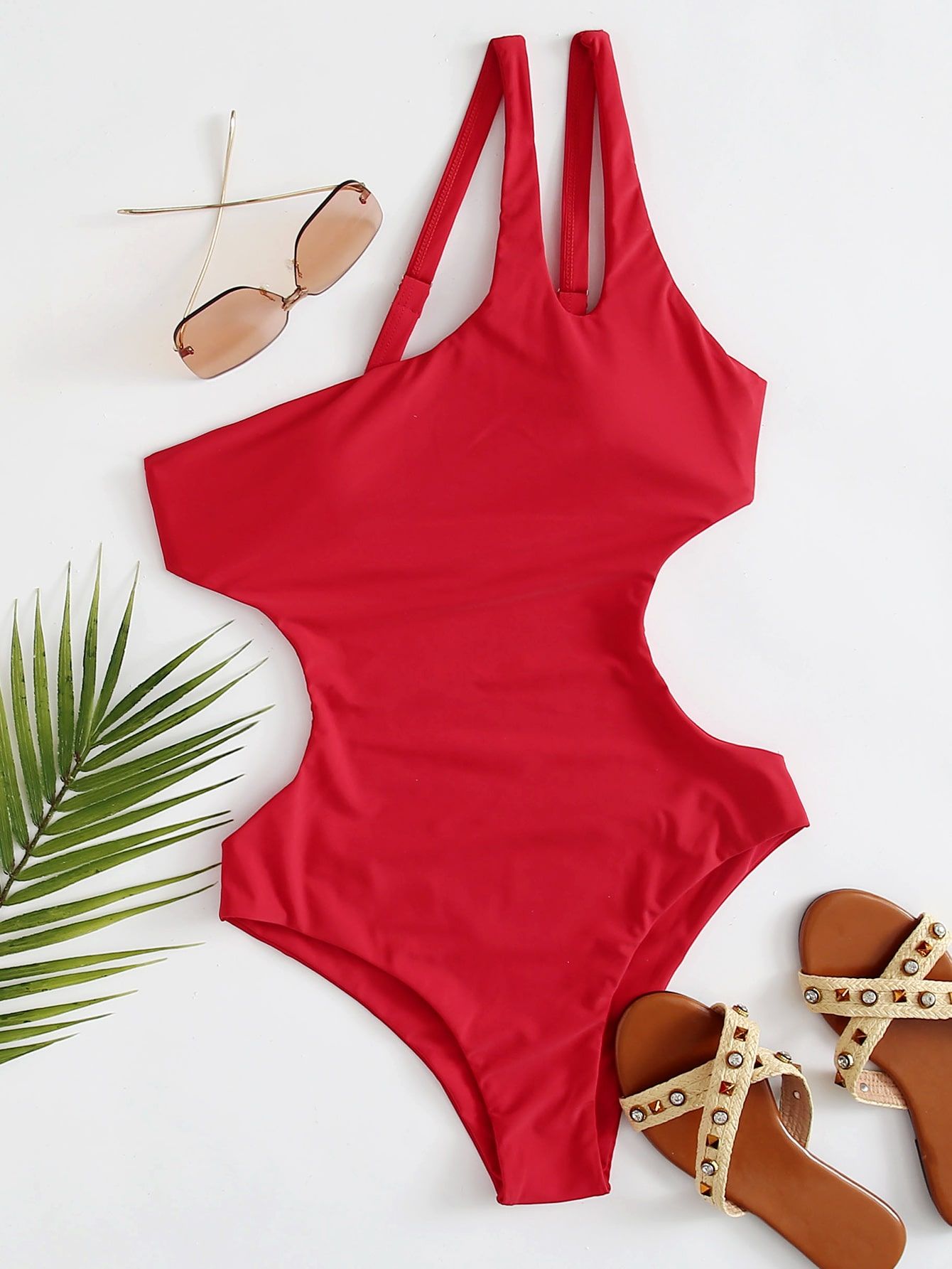 Cut Out One Shoulder One Piece Swimsuit | SHEIN