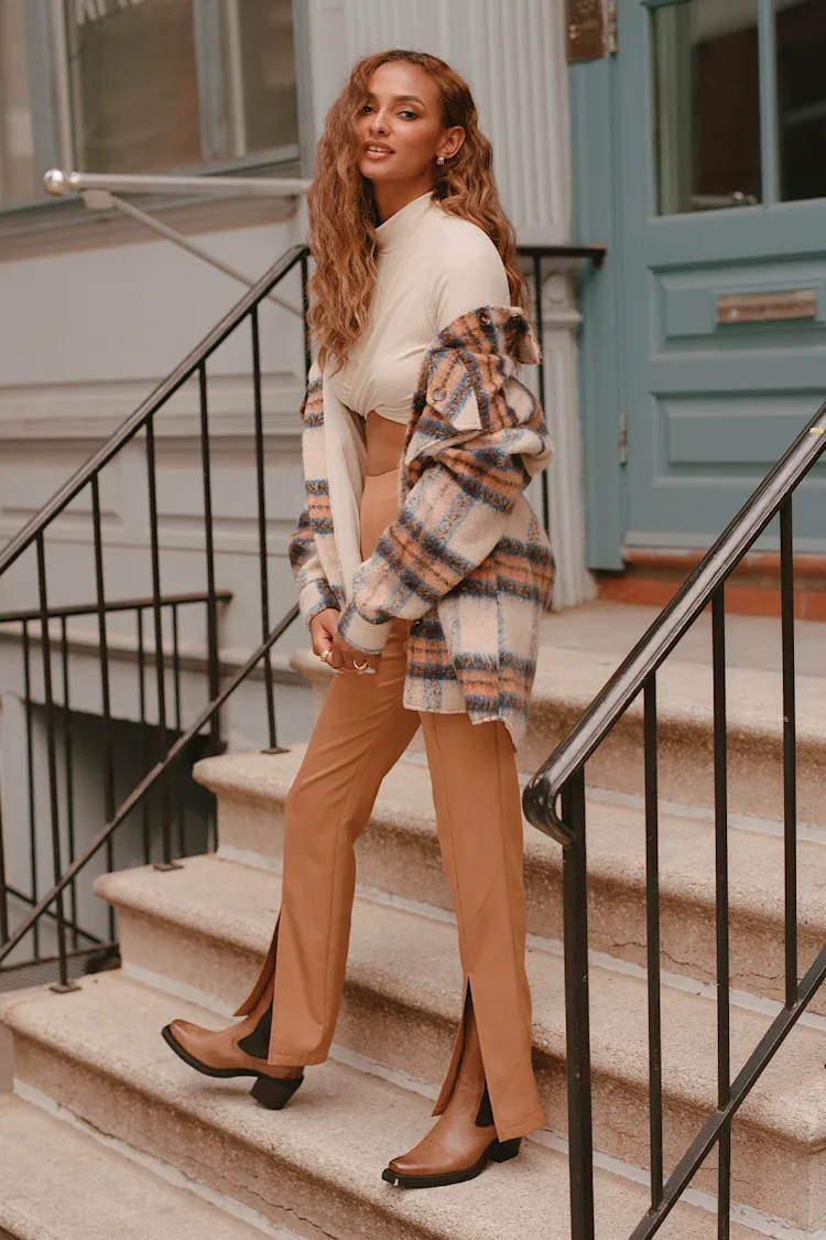 Minding My Business Camel High-Rise Split Hem Trouser Pants | Lulus (US)