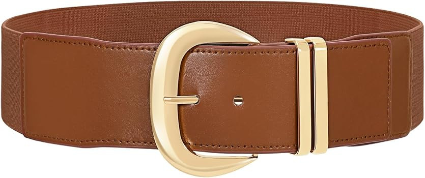 WHIPPY Women Wide Elastic Waist Belt for Dresses Fashion Gold Buckle Stretchy Leather Waistband f... | Amazon (US)