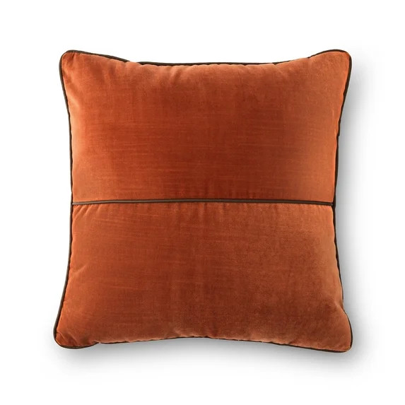 Mainstays 18 in x 18 in Auburn Sun Velvet Decorative Pillow Cover with Faux Leather Trim, Polyest... | Walmart (US)