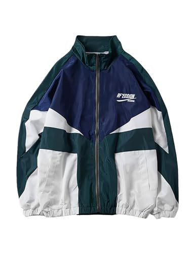 Wyeysyt Women's Y2k Jacket Zip Up Lightweight Windbreaker Jacket Varsity Oversized Vintage Sport Jacket Y2k Clothes Outerwear(Green-M) | Amazon (US)