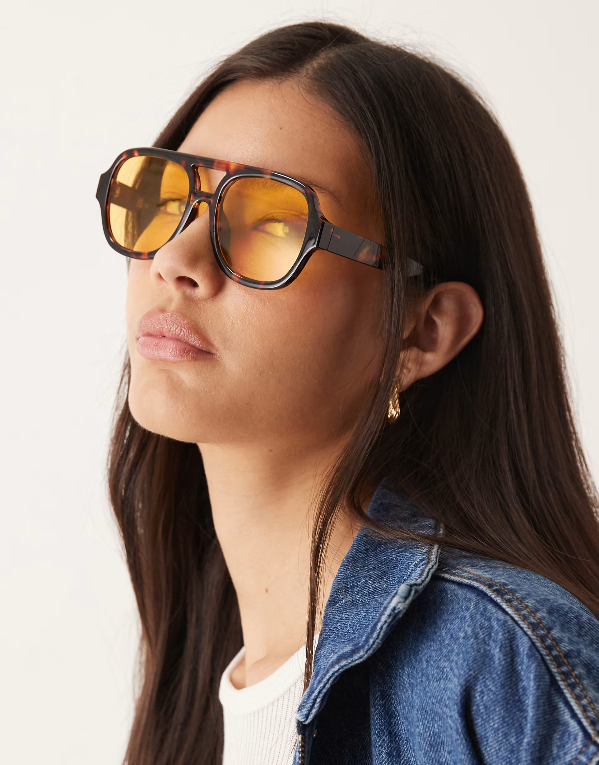 ASOS DESIGN aviator sunglasses in milky tort with yellow lenses | ASOS (Global)