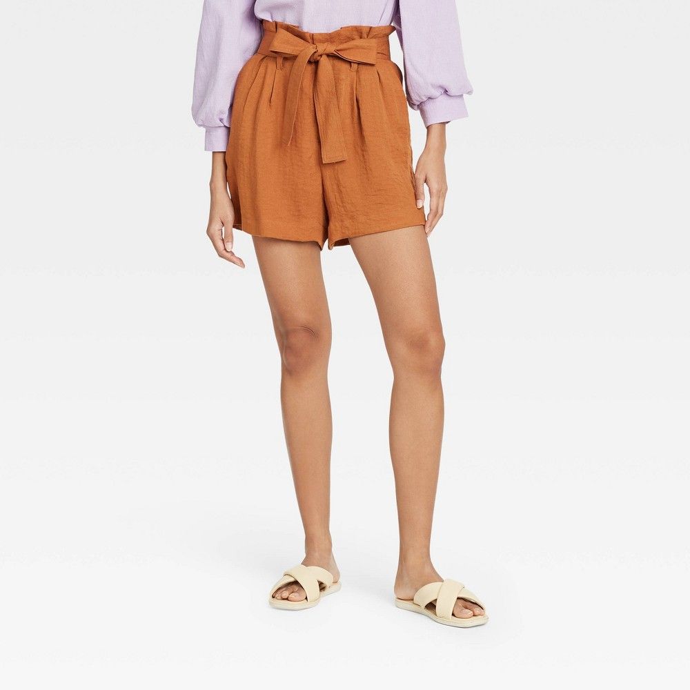 Women's High-Rise Paperbag Shorts - A New Day Brown L | Target