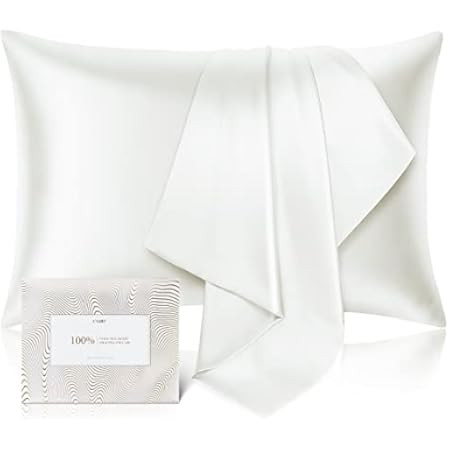 Natural Mulberry Silk Pillowcase for Hair and Skin Standard Size 20"X 26" Silk Pillow Case with Hidd | Amazon (US)