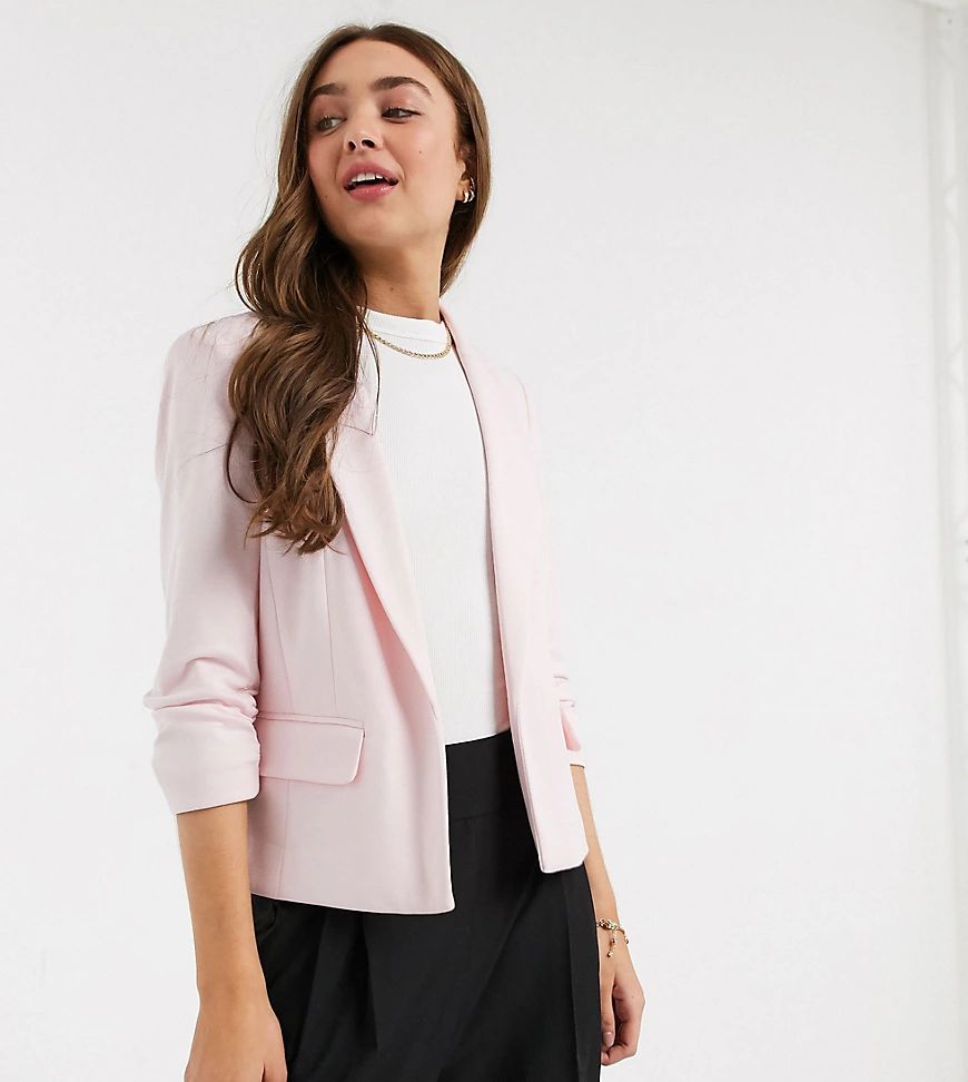 Miss Selfridge Petite ponte blazer in light pink | ASOS (Global)
