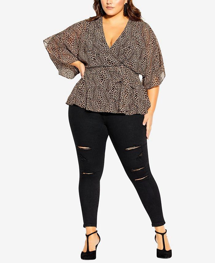 City Chic Plus Size Wrap Leopard Top & Reviews - Tops - Plus Sizes - Macy's | Macys (US)