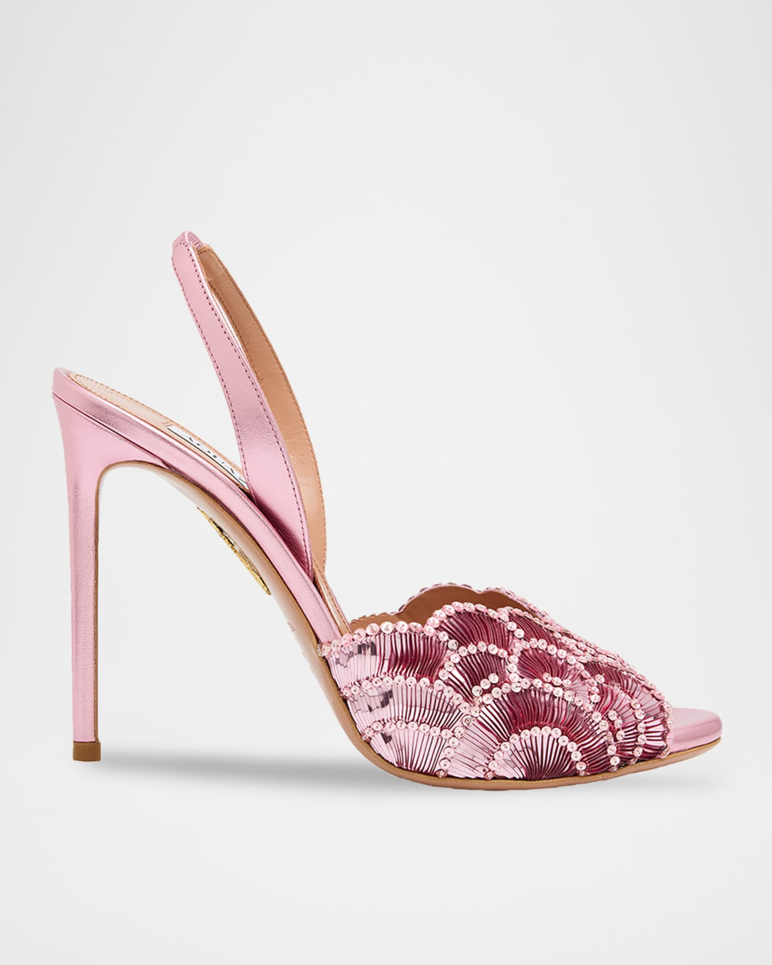 Aquazzura 105mm Ce Soir Sequined Leather Slingback Sandals | Neiman Marcus