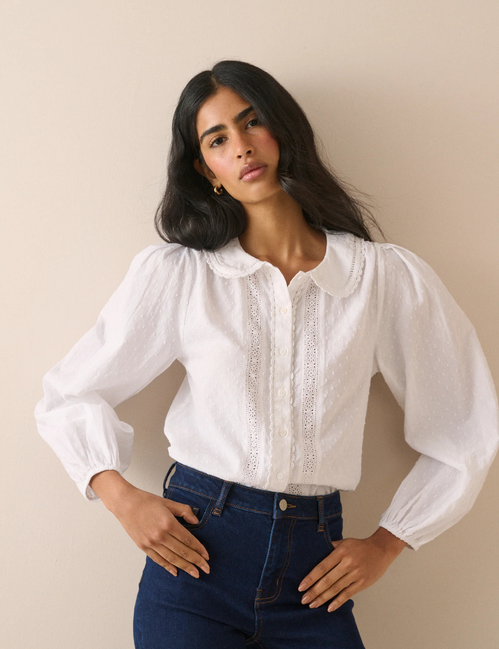 White Broderie Anglaise Peter Pan Collar Blouse | Nobody's Child