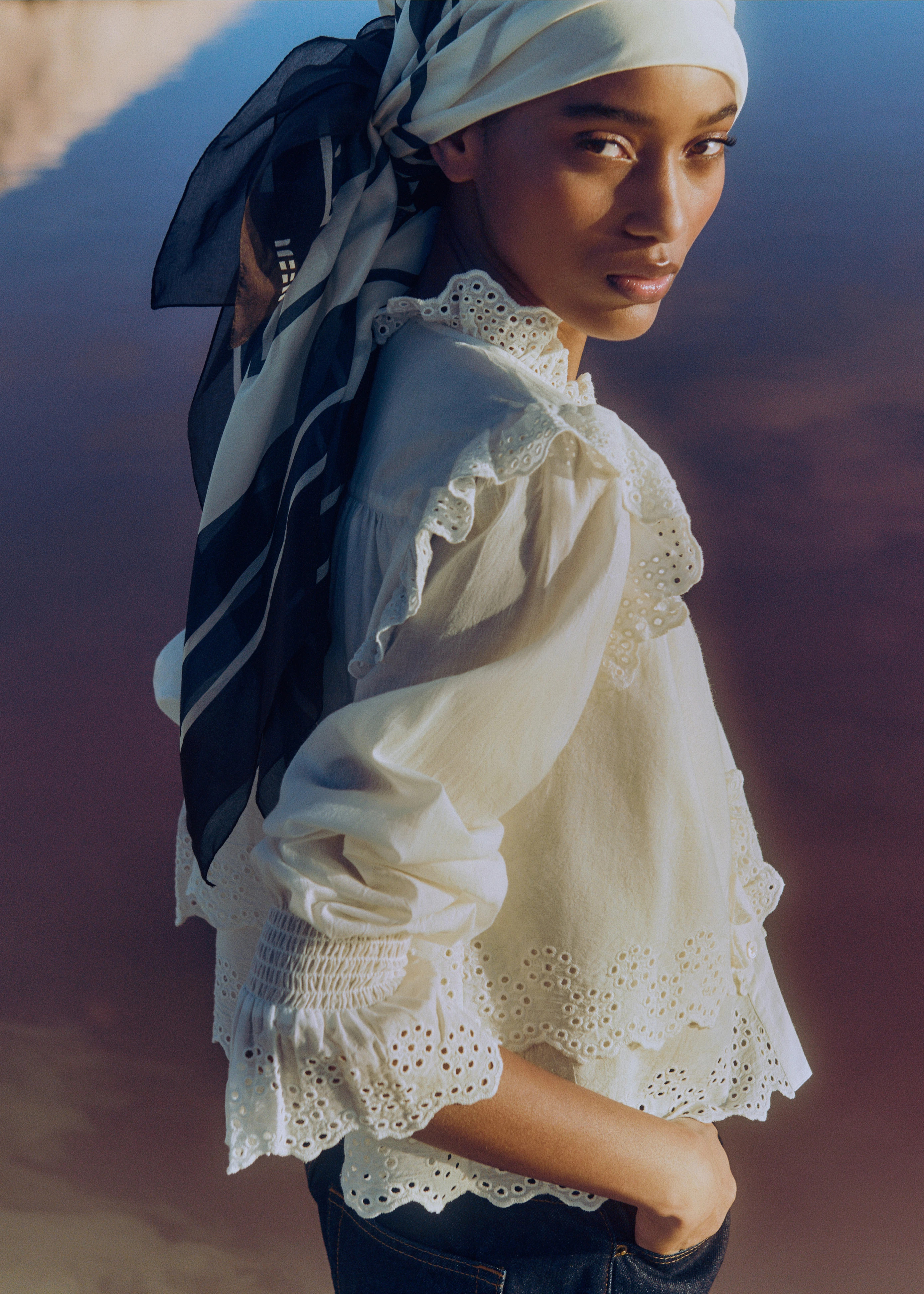Cotton Broderie Ruffle Cropped Top | ME+EM Global (Excluding US)
