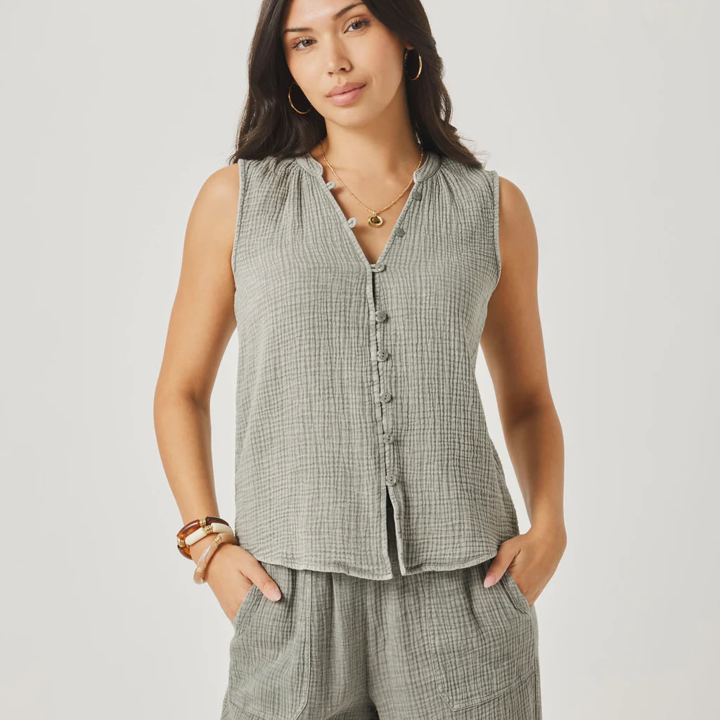 Ava Gauze Button Tank | Splendid