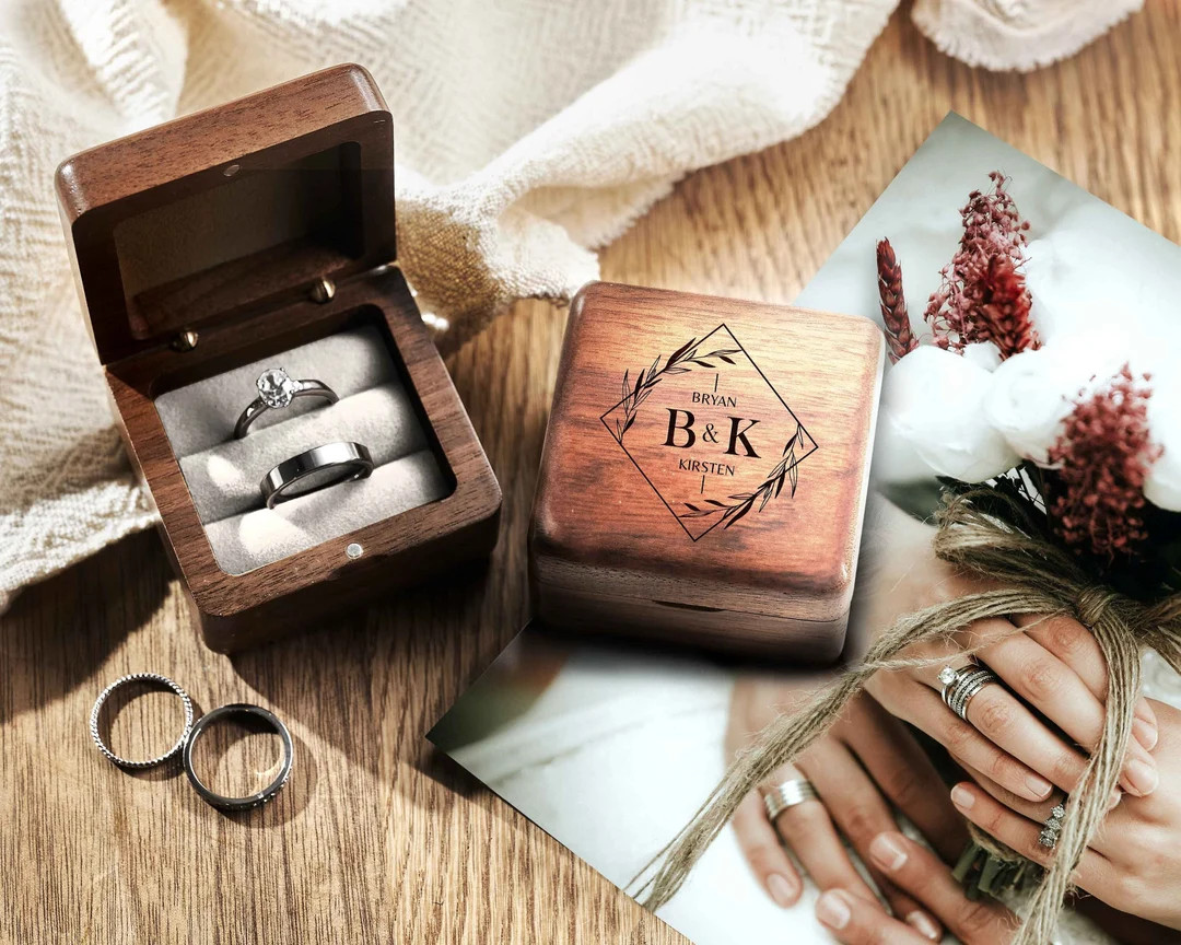 Engagement Ring Box  Square Wooden Ring Box for Wedding - Etsy | Etsy (US)
