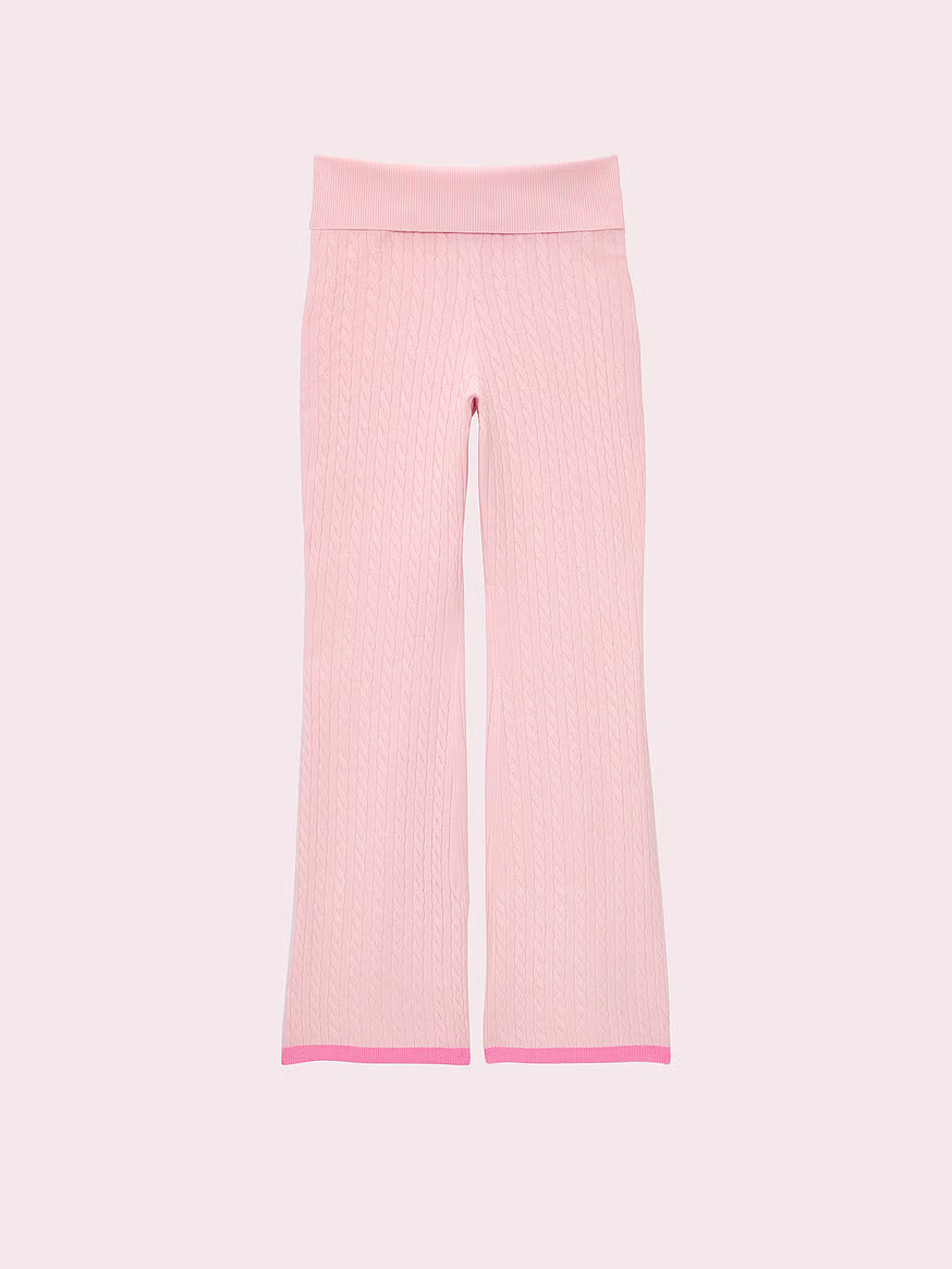 Buy PINK x LoveShackFancy Knit Foldover Flare Pants, Pink Tulip - Order Bottoms online - PINK US | Victoria's Secret (US / CA )