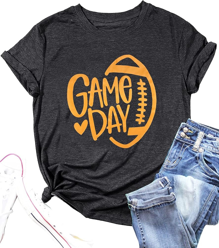 Game Day Football Shirt Women Football Season Tshirt Short Sleeve Sunday Graphic Tee Tops | Amazon (US)