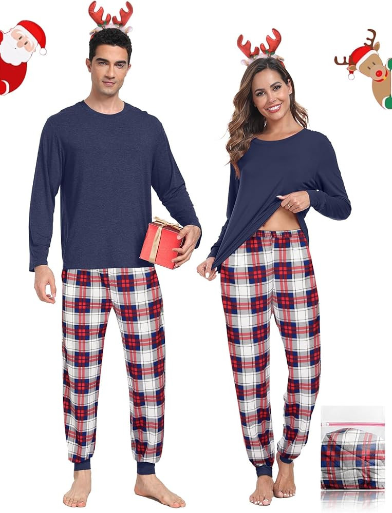 Couple Matching Plaid Pajama Set Christmas Pjs for Men Women Long Sleeve Sleepwear Lounge Set Wit... | Amazon (US)