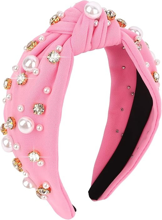 AMCAMI Pink Knotted Pearls Headband Cute Headbands for Women Girls Knot beaded Lavender Headband ... | Amazon (US)