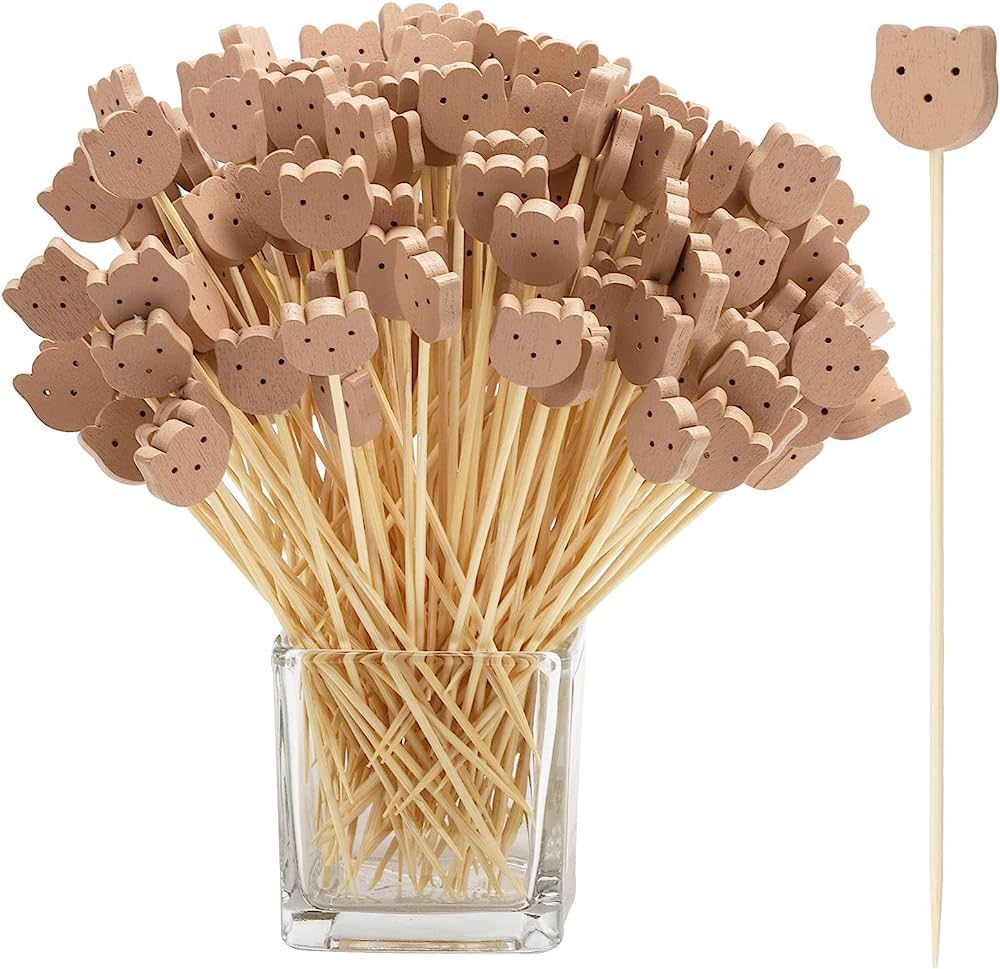 200 PCS 4.7'' Cocktail Picks Bear Face Cocktail Sticks Bamboo Cocktail Skewer for Appetizer Cute ... | Amazon (US)