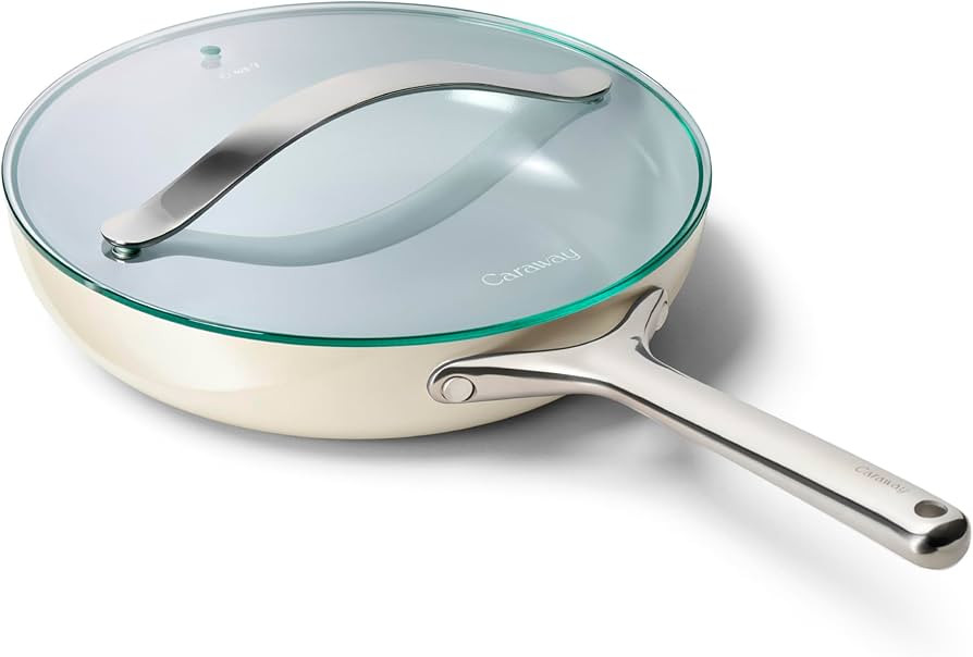 Caraway Nonstick Ceramic Frying Pan With Glass Lid (2.7 qt, 10.5") - Non Toxic, PTFE & PFOA Free ... | Amazon (US)