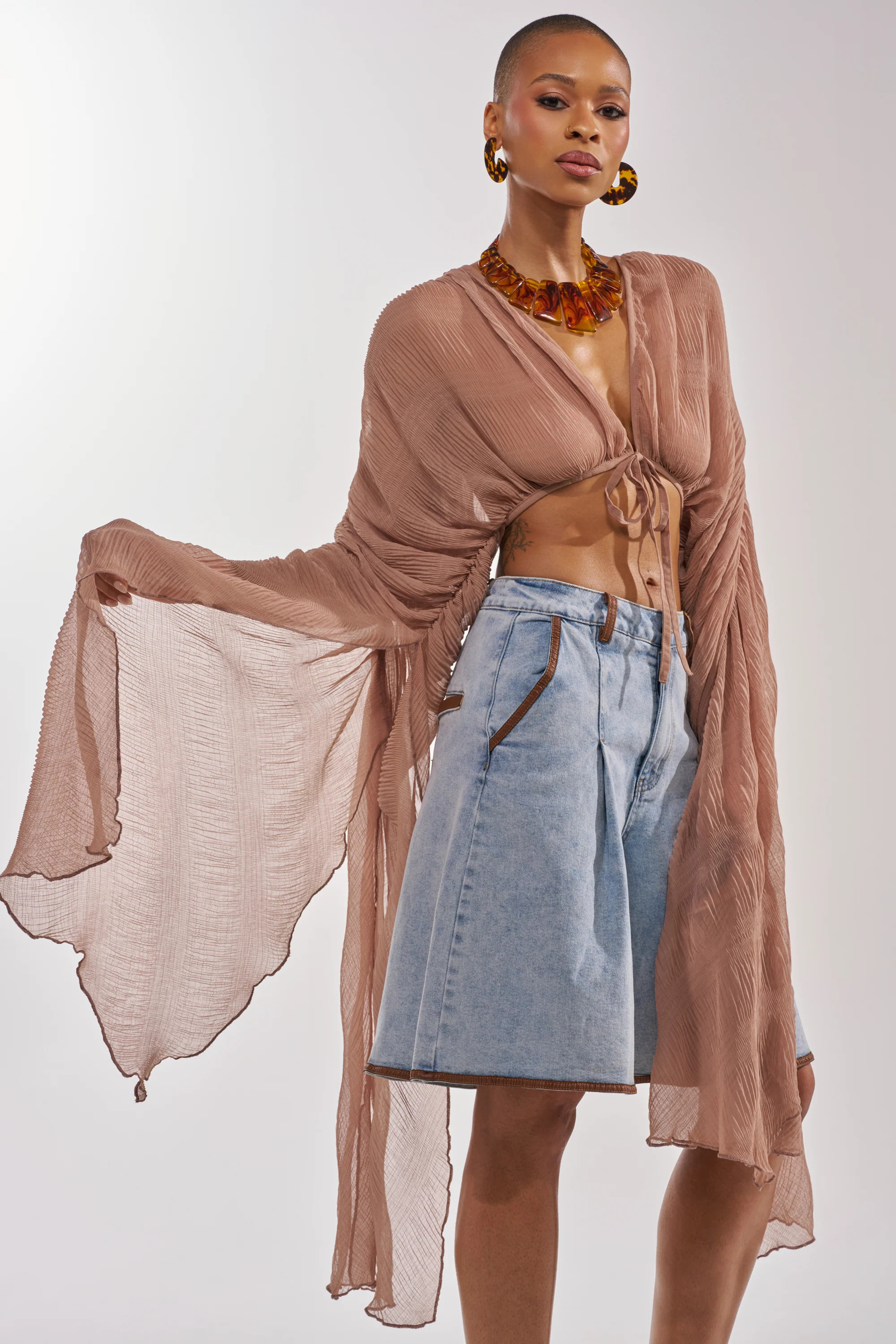 FLY AWAY CHIFFON BLOUSE IN TAUPE | AKIRA