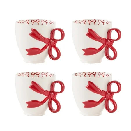 Holiday Time 14.5 Oz Red Bowl Ceramic Mug, Set of 4 | Walmart (US)
