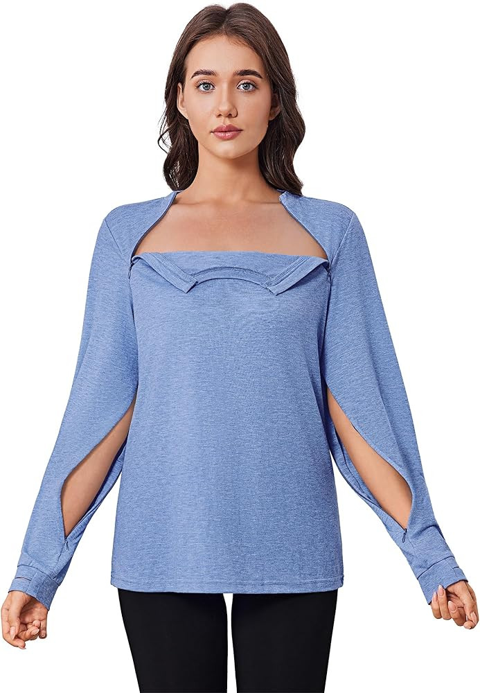 Deyeek Chemo Shirts for Port Access Women Long Sleeve Shoulder Post Surgery Shirt Dialysis Sweats... | Amazon (US)