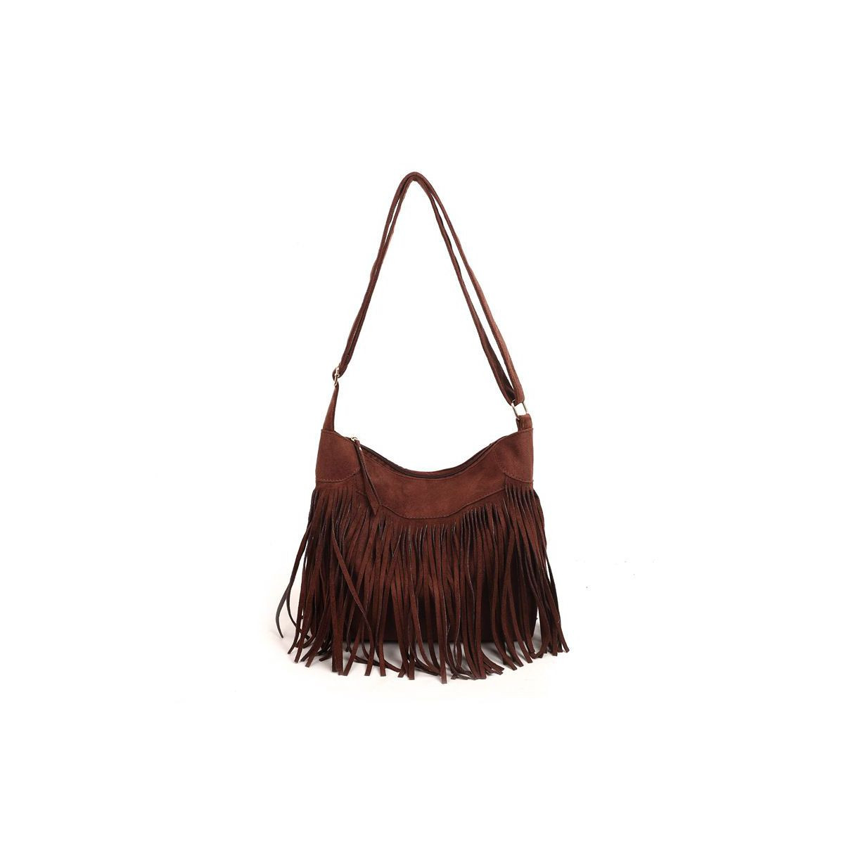 Alilang Women's Suede Look Fringe Crossbody Shoulder Bag with Adjustable Strap - Coffee | Target