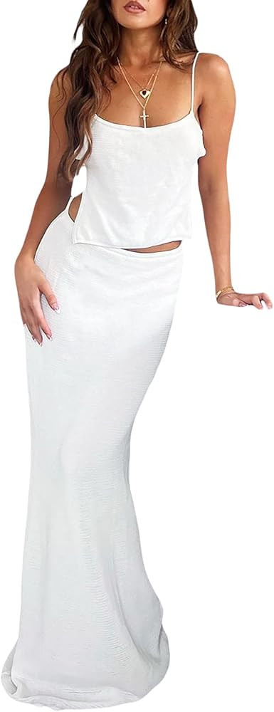 Caziffer Vintage Floral Maxi Skirt Set Women 2 Piece Outfit Strapless Tube Top and Long Skirt Set... | Amazon (UK)