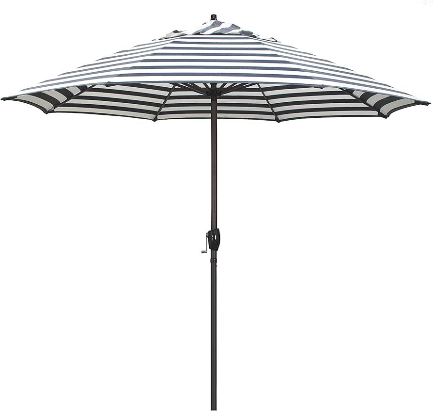 California Umbrella 9' Round Aluminum Patio Umbrella, Crank Lift, Auto Tilt, Bronze Pole, Navy/Wh... | Amazon (US)