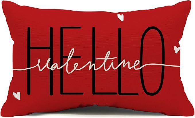Valentines Day Pillow Covers 12x20 Red Hello Valentine Valentines Day Pillows Holiday Lumbar Pill... | Amazon (US)