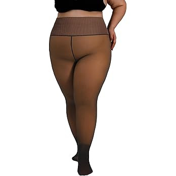 HONENNA High Waist Plus Size Fleece Lined Tights, winter thermal illusion translucent Tights for ... | Amazon (US)