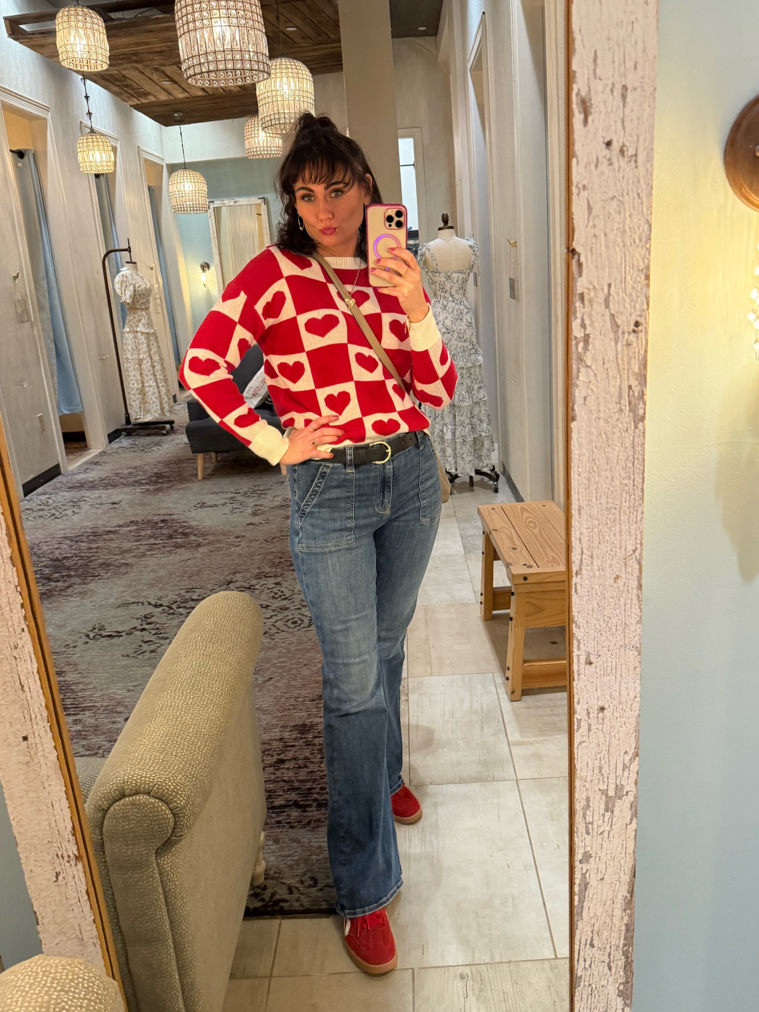 Valentine’s Day fit 5’9 155lbs size 8long (could fit size 6 long) in jeans. XS in sweater 

#LTKSeasonal #LTKFindsUnder50 #LTKU