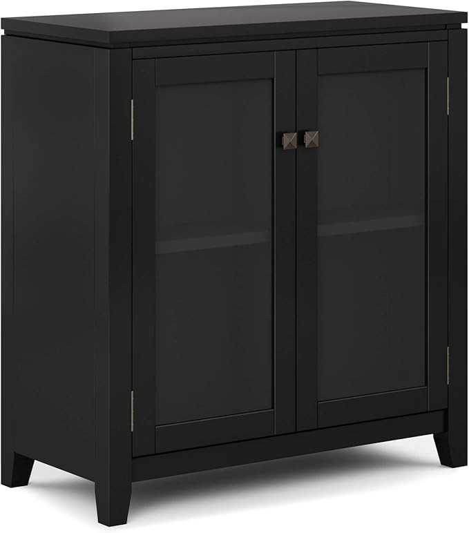 SIMPLIHOME Cosmopolitan SOLID WOOD 30 inch Wide Contemporary Low Storage Cabinet in Black, with 2... | Amazon (US)