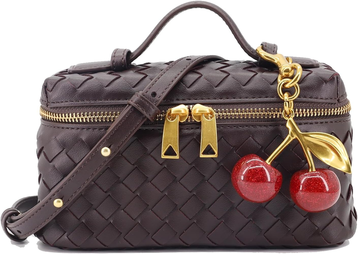 Woven Bag for Women Trendy Crossbody Purse Leather Ladies Small Top Handle Tote Handbag with Cher... | Amazon (US)