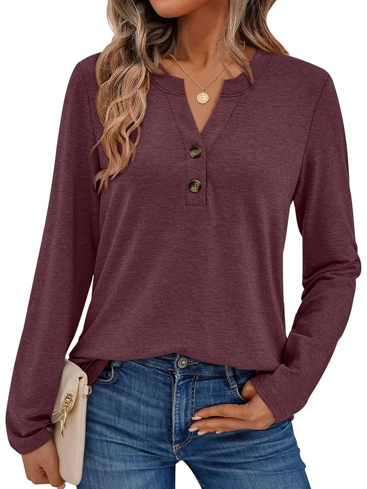 AUTOMET Women's Long Sleeve Shirts 2025 Fall Fashion Dressy Casual Tops Trendy Henley Blouses Cut... | Amazon (US)