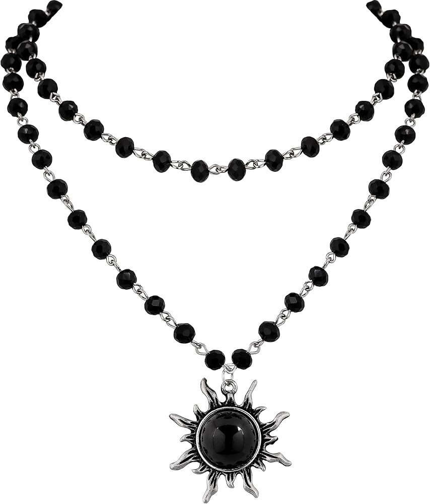 Sacina Gothic Boho Sun Moon Star Necklace, Black Bead Necklace, Gothic Necklace, Goth Necklace, B... | Amazon (US)