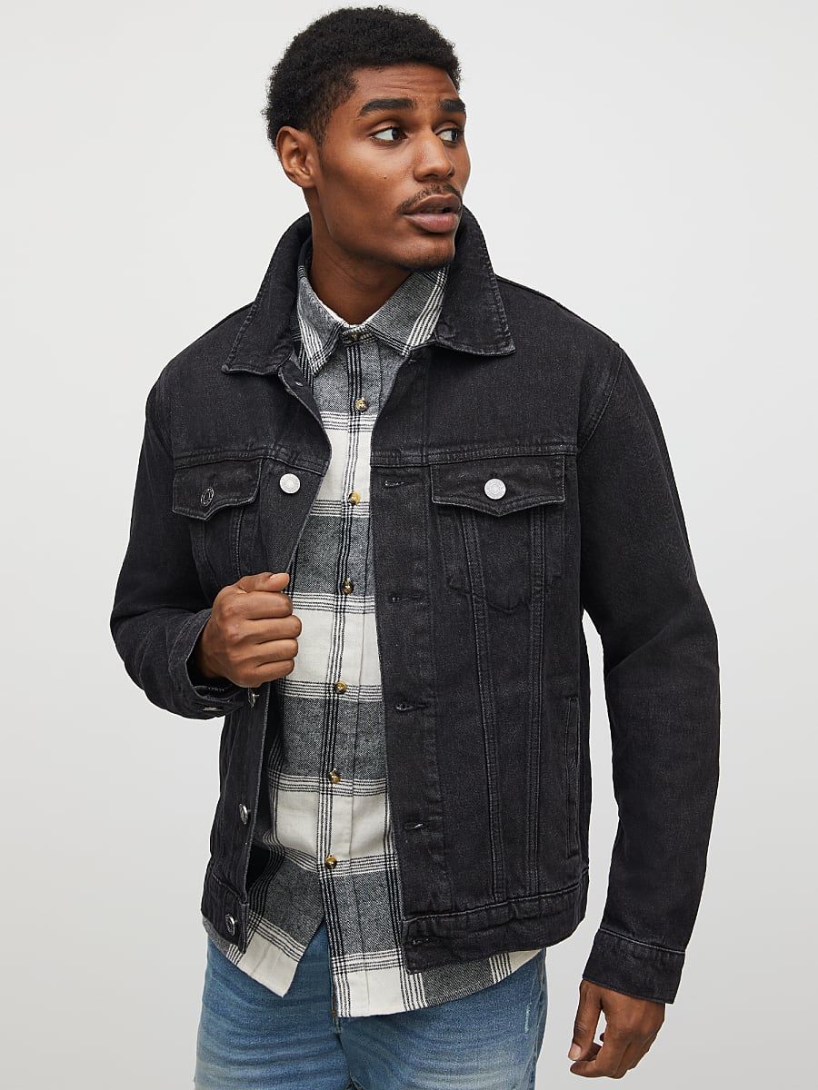 NY & Co Men's Denim Jacket Black Size Large Cotton | New York & Company