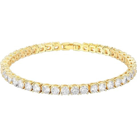 PAVOI 14K Gold Plated 3mm Cubic Zirconia Classic Tennis Bracelet | Gold Bracelets for Women | Siz... | Amazon (US)